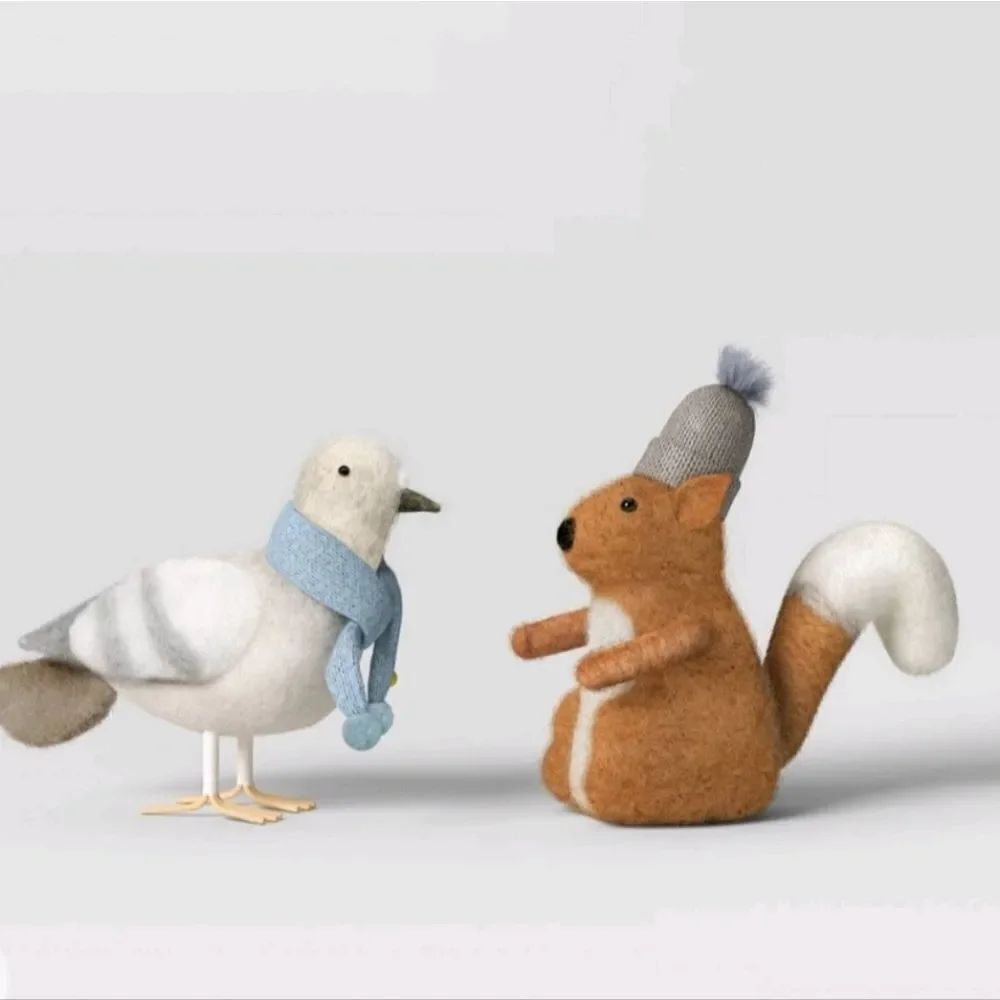 2pc Felted Wool Squirrel & Pigeon Christmas Animal Figurine Set Decor Wondershop